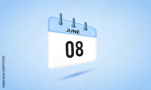 8th June daily calendar icon template. June 8 day calendar design. Single day calendar in vector illustration flat style.