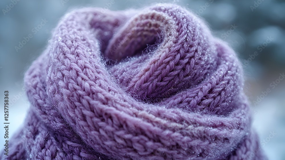 Close up winter knit scarf in the snow Close up winter knit scarf in the snow
