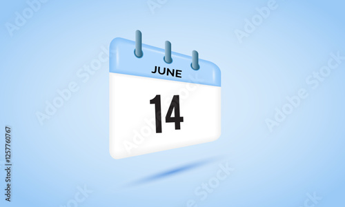 14th June daily calendar icon template. June 14 day calendar design. Single day calendar in vector illustration flat style.