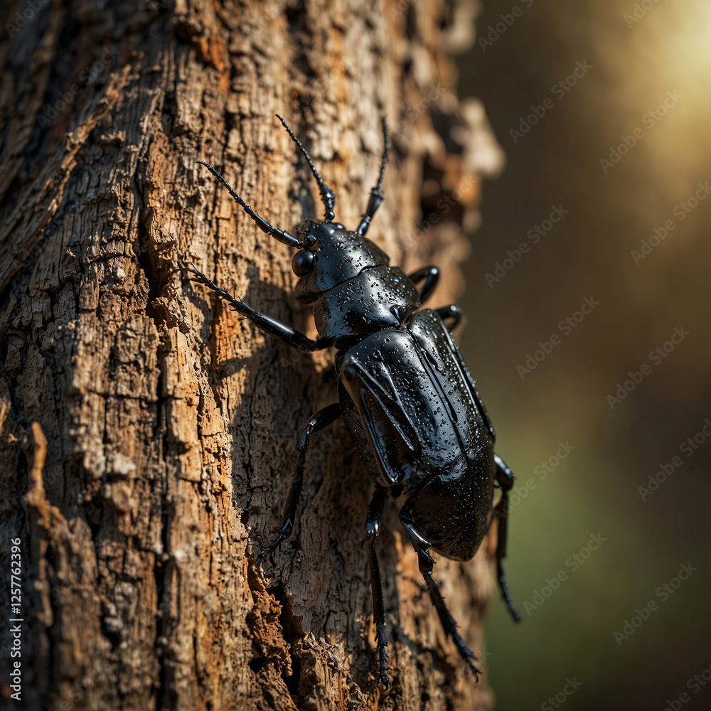 black beetle on wood
