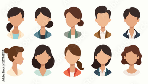 Illustration of diverse business people in a minimalist style. Represents corporate identity, diversity, and inclusion.