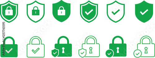 Security shield sign vector illustration, Lock security icon, Set of security shield icons