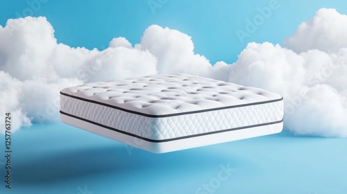 Dreamy Floating Mattress In Bright Blue Sky