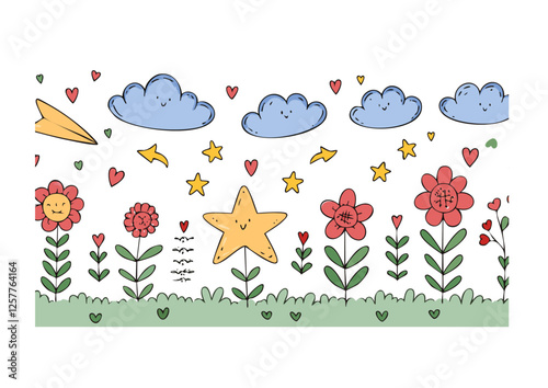 líneas de dibujo estrella, flecha, corazones, elemento de decoraciónconjunto. Dibujo a mano dibujado doodle linda estrella, énfasis, elemento de flor. Icono de forma de decoración