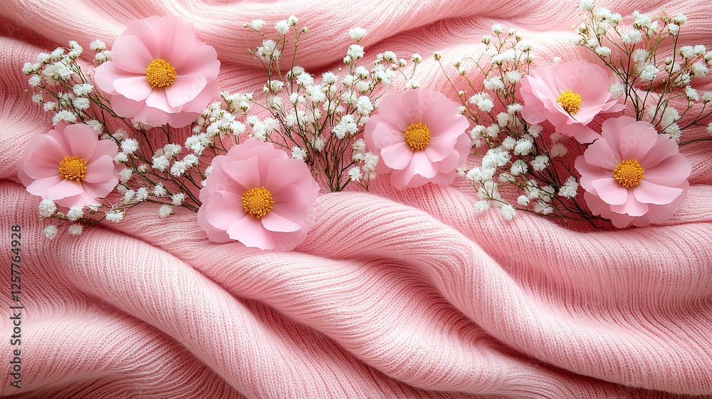 Cozy and Dreamy Easter Pregnancy Reveal with Pink Flowers and Knit Fabric Cozy and Dreamy Easter Pregnancy Reveal with Pink Flowers and Knit Fabric