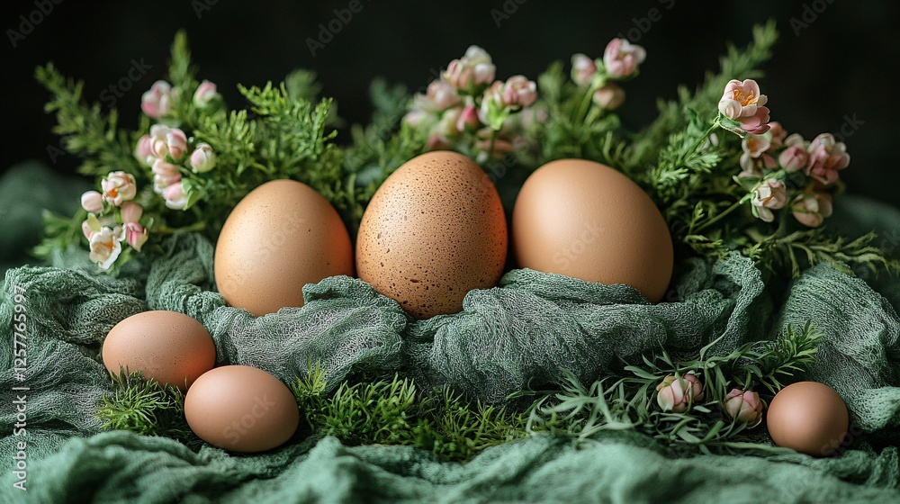 Cozy Flatlay Scene with Easter Eggs and Floral Accents