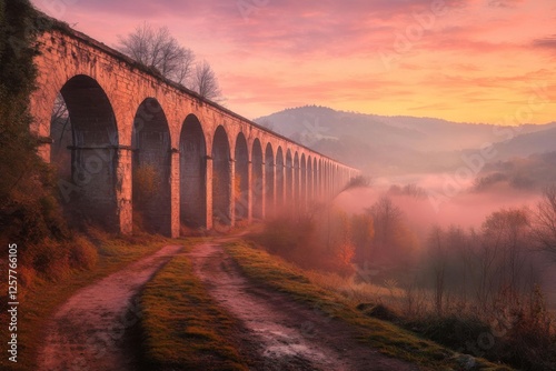 The Coliban River is overrun by the Malmsbury Viaduct, a prominent brick and stone masonry arch bridge on the Bendigo Railway in Malmsbury, Victoria, Australia photo