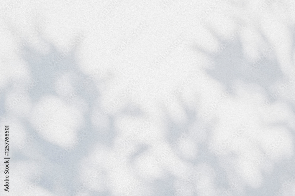 Fototapeta premium Leaf shadow and light on wall grey background. Nature tropical leaves plant tree branch shade sunshine . Sunlight on white wall texture for background wallpaper, shadows overlay effect foliage mockup