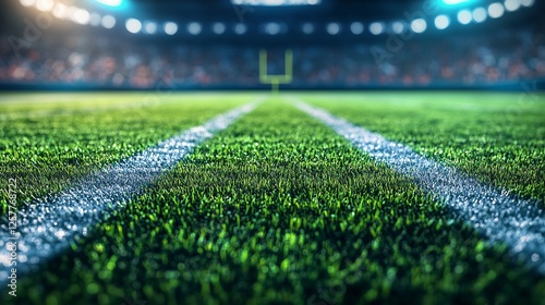 Night Football Field Dramatic Lighting Goalpost Gleams. AI Generated