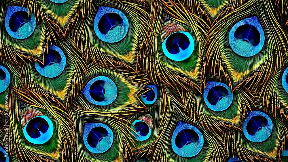 Fototapeta premium Iridescent Peacock Feather Texture with Vibrant Colors background