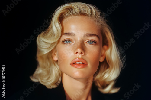 Portrait of a charming blonde woman on a black background