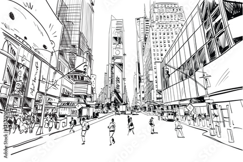 New York city sketch vector art illustration. United states.