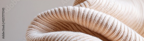 The fabric displays a structured beige knitted texture, beautifully lit by sharp directional light, enhancing the depth and creating striking shadows that emphasize its geometric design