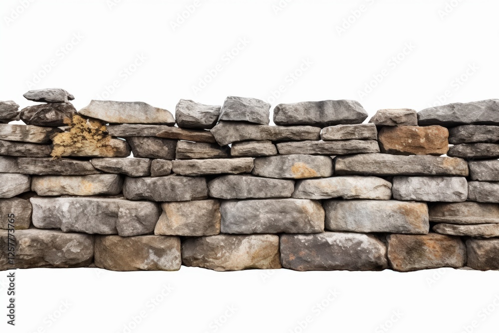 Old Ancient Stone Wall Isolated Against a White Background for Use in Various Creative and Educational Projects Old Ancient Stone Wall Isolated Against a White Background for Use in Various Creative and Educational Projects
