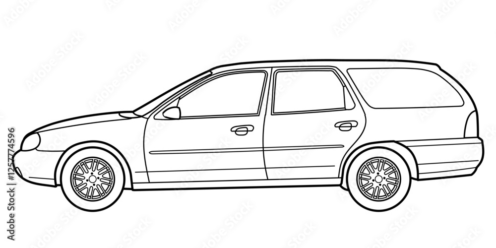 classic station wagon from 80s, 90s. Different five view shot - front, rear, side and 3d. Outline doodle vector illustration classic station wagon from 80s, 90s. Different five view shot - front, rear, side and 3d. Outline doodle vector illustration