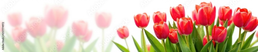 Vibrant red tulips, lush bouquet, white backdrop, blossoms, floral arrangement Vibrant red tulips, lush bouquet, white backdrop, blossoms, floral arrangement
