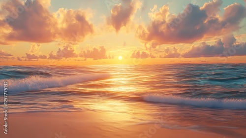 Romantic sunset over ocean waves dreamy colors calming nature glow