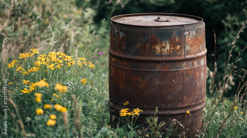 Rusty Barrel Amidst Wildflowers Rusty Barrel Amidst Wildflowers