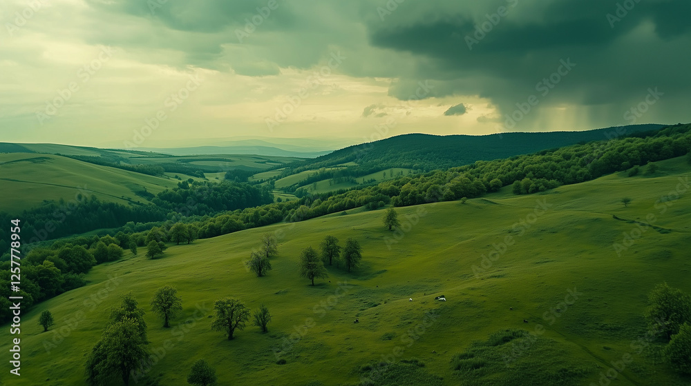 Obraz premium beautiful green land with sunset view,amazing sky view