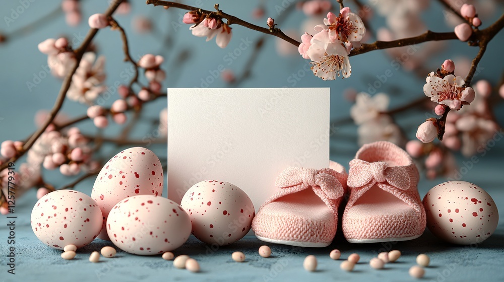 Obraz premium Soft Glowing Flatlay of Cozy Spring Scene with Shoes and Eggs