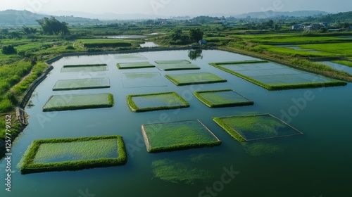 Floating Gardens: Sustainable Aquaculture in Rural Landscape photo