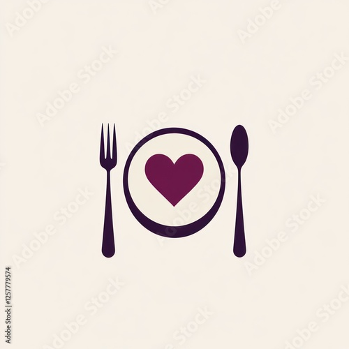 Simple plate with heart, fork and spoon photo