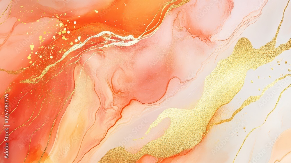 Fototapeta premium Fluid gradient blending sunset orange with glowing gold streaks, smooth luxury