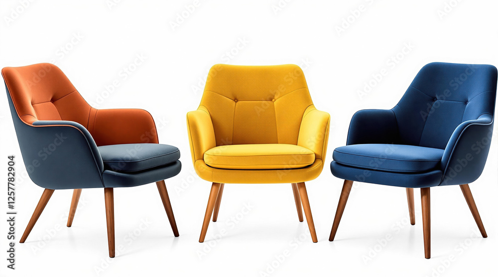 Obraz premium Mid-Century Modern Chairs with Vibrant Velvet Upholstery and Wooden Tapered Legs