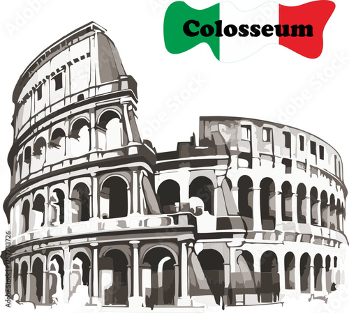 Colosseum sketch vector illustration, italian roman historical building icon