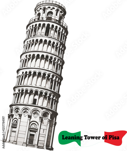 Leaning Tower of Pisa, Italy, Rome, Vector Illustration
