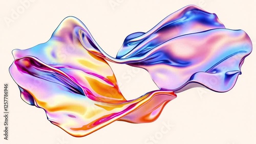 Looping animation of abstract iridescent flowing shape on a light background. Perfect for backgrounds or adding a splash of vibrant color.
