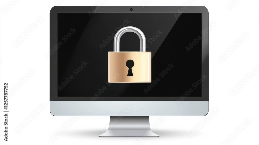 Security padlock on computer screen, data security concept Security padlock on computer screen, data security concept