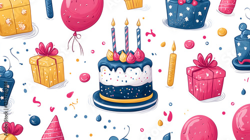 Festive Celebration Pattern, Cartoon Style