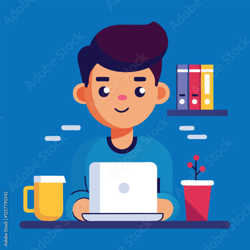 vector illustration of a man with laptop