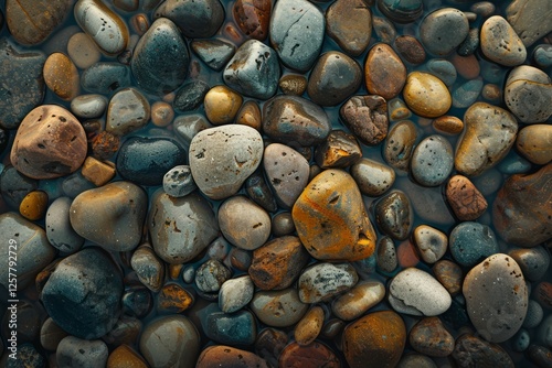 Photo of Pile of grey pebble stones. Detailed photo textured background