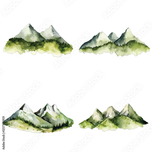 mountains watercolor hand drawn illustration concept