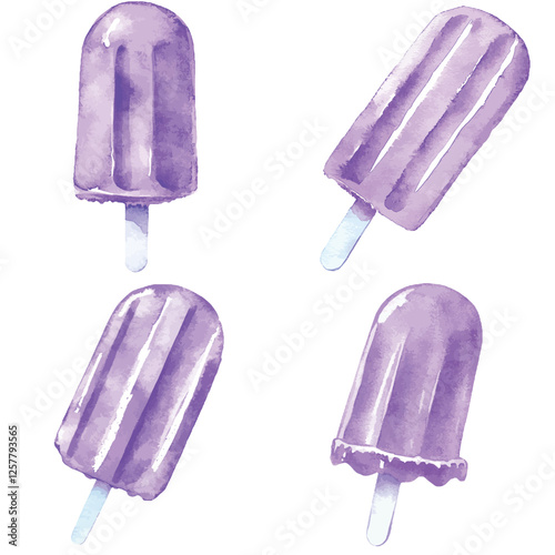 Pink popsicle watercolor set hand drawn