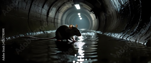 A closeup of a rat navigating the dark confined spaces of a sewer system showcasing urban wildlife and the unseen dramas of city life