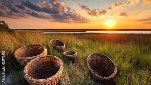 Gullah Landscape at Sunset with Sweetgrass Baskets photo