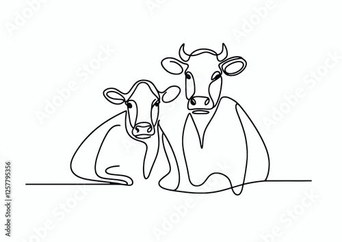 cow and calf    simple one line drawing  vector illustration