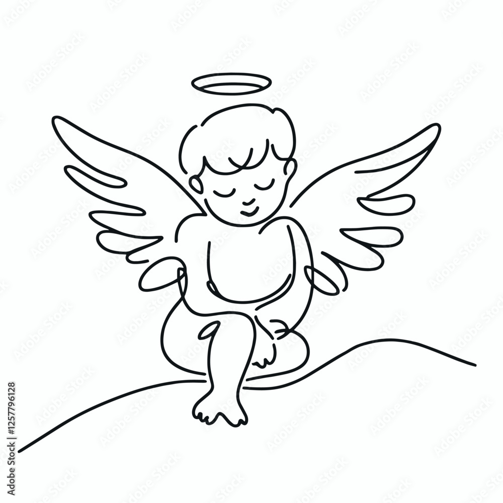 Fototapeta premium vector illustration of an angel simple one line drawing 