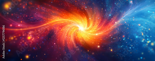 Fiery Cosmic Nebula Swirling in a Celestial Dance of Red and Blue