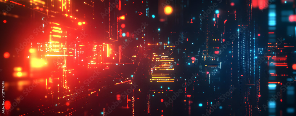 Obraz premium Abstract Digital Cityscape Futuristic Technology Network Data Stream
