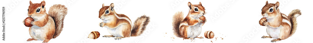 Naklejka premium Adorable Squirrel Gathering Acorns and Nuts in Lush Green Forest Fluffy Brown Squirrel Running and Jumping on Tree Branches