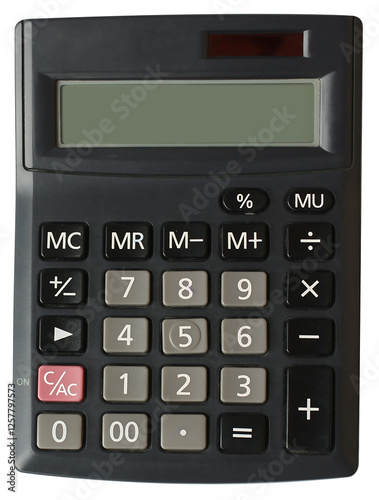 Photo of a classic vintage calculator, isolated on a clean white background. Perfect for themes of retro technology, financial history, and old-school office equipment
