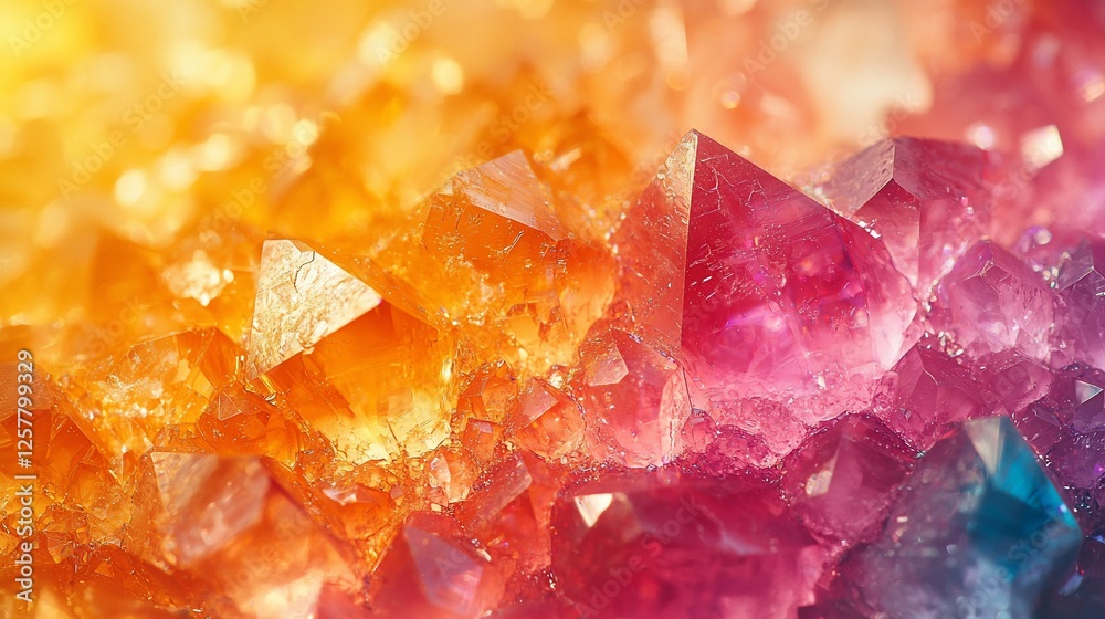 Colorful crystal cluster closeup, vibrant hues, gemstone texture, background blur, ideal for wellness Colorful crystal cluster closeup, vibrant hues, gemstone texture, background blur, ideal for wellness