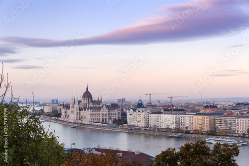 Budapest left bank with Hungarian Parliament Building from Castle Hill