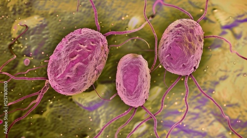 Plasmodium, a type of single celled parasite that is the causative agent of malaria. It exists in various forms during its life cycle, such as sporozoites, merozoites photo