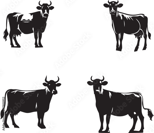 Cow Vector Illustration – Farm Animal Silhouette and Livestock Design