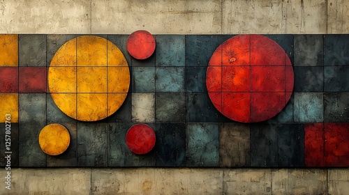 Colorful geometric mural on concrete wall. Possible use Stock photo photo